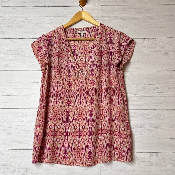 Joie Blouse Womens Size XS Pink Purple 100% Silk Bohemian Abstract Design V Neck - Picture 3 of 12